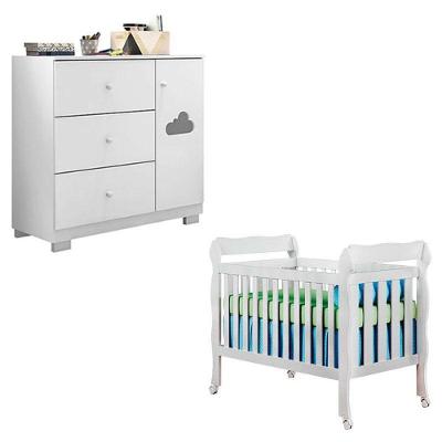 Berço Americano Lila E Cômoda Infantil Ane Branco Brilho – Phoenix Baby