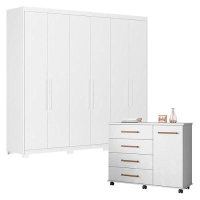 Cômoda Flora E Guarda Roupa Casal Venice 62480pe Branco Brilho Com Pés - Demóbile