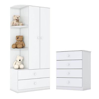 Cômoda E Guarda Roupa Infantil Amarelinha Branco Brilho - Henn