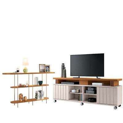 Rack Bancada Rivera 1.8 Com Aparador Infinity Cinamomo Off White – Hb Móveis