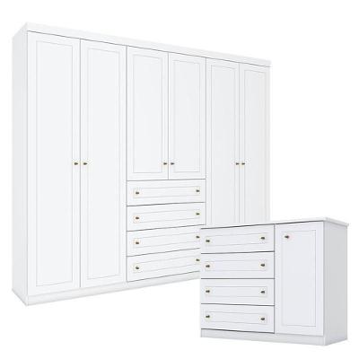 Cômoda E Guarda Roupa Casal 6 Portas Mississipi Branco Hp – Henn