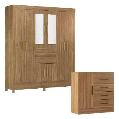 Cômoda Montevidéu E Guarda Roupa Casal Munique Amêndola Touch Com Espelho - Demóbile