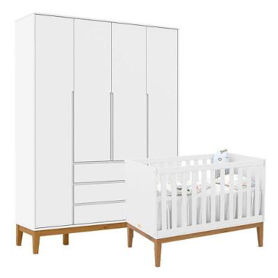 Berço Americano Unique E Guarda Roupa 4 Portas Nature Clean Branco Soft Eco Wood – Matic