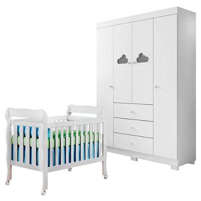 Berço Americano Lila E Guarda Roupa Ane Branco Brilho – Phoenix Baby