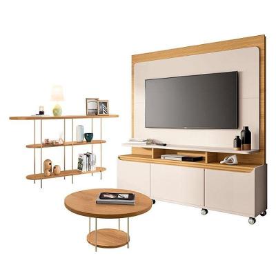 Estante Home Theater Quantum Off White Cinamomo E Aparador Infinity E Mesa De Centro Sky Cinamomo– Hb Móveis