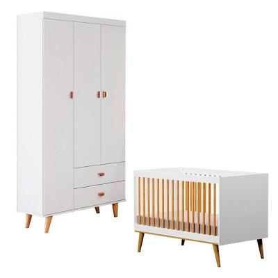 Berço Americano Ligia Com Guarda Roupa 3 Portas Duda Branco Acetinado Bétula – Carolina Móveis