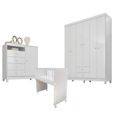 Quarto Bebê 6 Portas Ternura Baby E Mini Berço Moisés Alegria Com Colchão Branco Flex - Incorplac