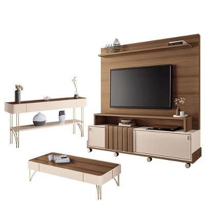 Estante Home Theater Bold E Aparador Vivant E Mesa De Centro Cadenza Castanho Off White – Hb Móveis
