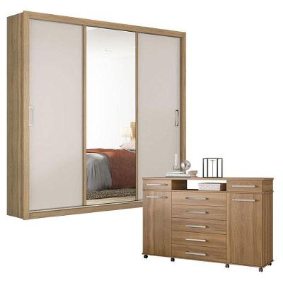 Cômoda London E Guarda Roupa Casal Residence Amêndola Off White - Demóbile