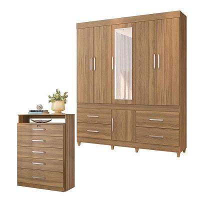 Cômoda Triunfo E Guarda Roupa Casal Guarujá Amêndola Touch - Demóbile