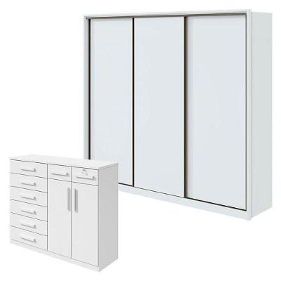 Guarda Roupa Spazio 270 E Cômoda Toronto Branco Brilho - Lopas