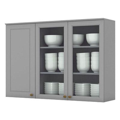 Armário Aéreo 3 Portas Com Vidro 120 Cm Nova York Cinza – Henn