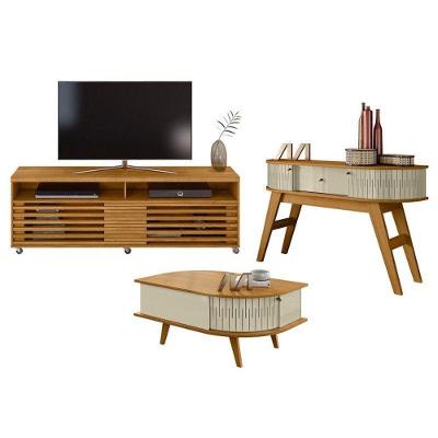Rack Bancada Frizz Cross Com Aparador Estoril E Mesa De Centro Indianápolis Cumaru Opala - Madetec