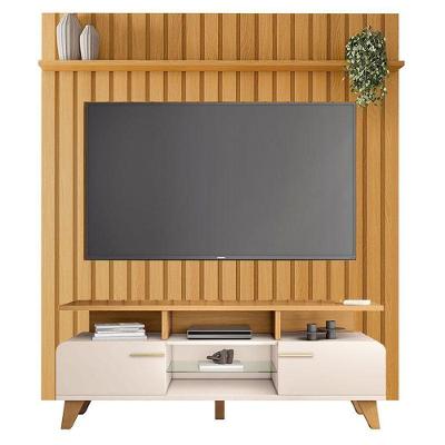 Rack Bancada Essenza 1.6 Com Painel Ripado You 1.8 Cinamomo Off White - Hb Móveis