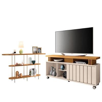 Rack Bancada Rivera 1.3 Com Aparador Infinity Off White Cinamomo – Hb Móveis