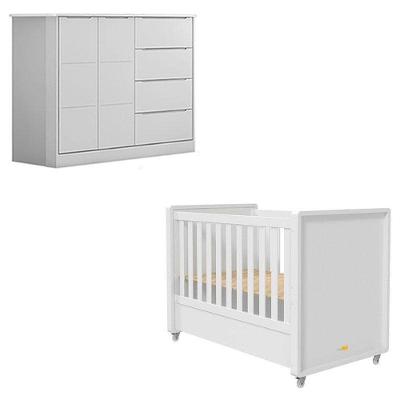 Berço Americano Tutto New E Cômoda Infantil Eloá Branco Acetinado – Phoenix Baby