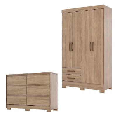 Cômoda Ravenna E Guarda Roupa Solteiro Fabuloso Jequitibá Brilho - Henn