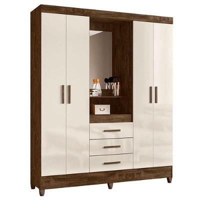 Guarda Roupa Casal Capelinha Capri 4 Portas Castanho Wood Off White Com Espelho - Moval