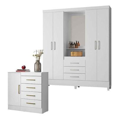 Cômoda Montevidéu E Guarda Roupa Casal Capelinha Pérsia Branco Flex - Demóbile