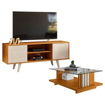 Rack Bancada Lisboa Com Mesa De Centro Frizz Cinamomo Off White - Madetec