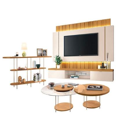 Home Suspenso Illusion 1.8 Cinamomo Off White E Aparador Infinity E Kit Mesa De Centro Sky Cinamomo- Hb Móveis