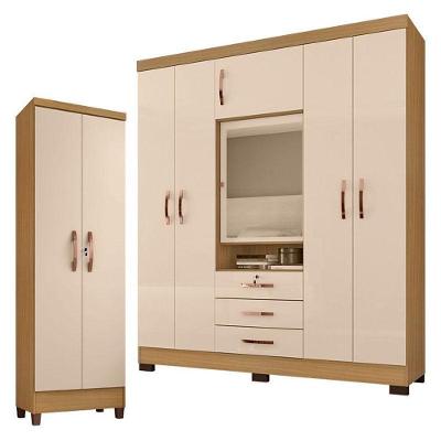 Guarda Roupa Casal Imperial Com Armário Multiuso Egito Carvalho Americano Off White – Incorplac