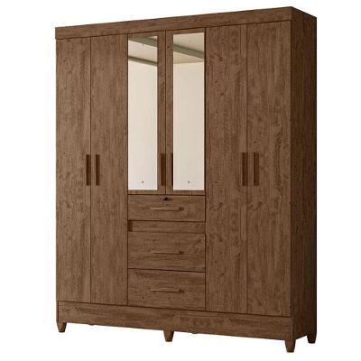 Guarda Roupa Casal Itatiba 6 Portas Castanho Wood Com Espelho - Moval