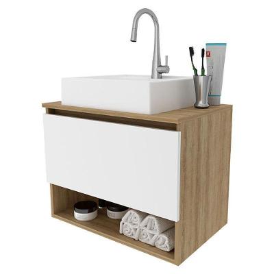 Balcão Gabinete Suspenso Para Banheiro Bn3606 Amêndoa Branco - Tecnomobili