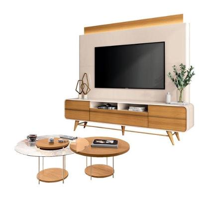 Estante Home Theater Nobre Off White Cinamomo E Kit Mesa De Centro Sky Cinamomo – Hb Móveis