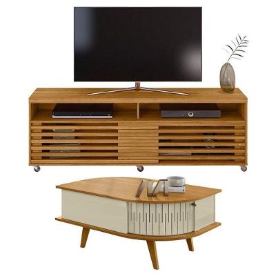 Rack Bancada Frizz Cross Com Mesa De Centro Indianápolis Cumaru Opala - Madetec