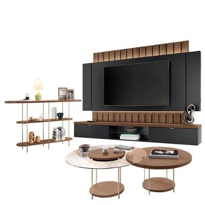 Home Suspenso Illusion 2.2 Preto Castanho E Aparador Infinity E Kit Mesa De Centro Sky Castanho- Hb Móveis