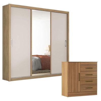 Cômoda Montevidéu E Guarda Roupa Casal Residence Amêndola Off White - Demóbile