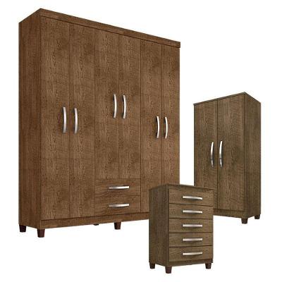 Guarda Roupa Casal Modena Com Cômoda Cannes 5 Gavetas E Armário Multiuso Recife Malbec – Incorplac