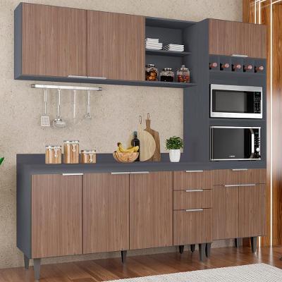 Armário De Cozinha Com Tampo Cp02 210cm Pérola Grafite/freijó Z34 - Mpozenato
