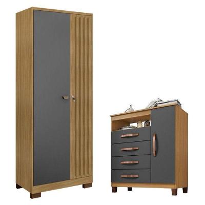 Cômoda Sapateira Cannes Com Armário Multiuso Versatile 2 Portas Com Chave Carvalho Americano Grafite – Incorplac