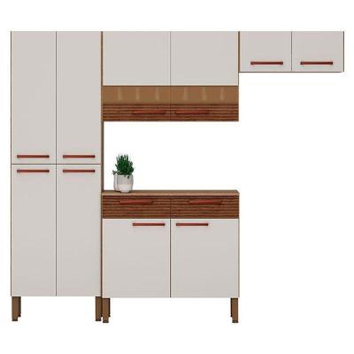 Kit Cozinha Nala 4 Peças Nogueira Off White Ripado - Kits Paraná