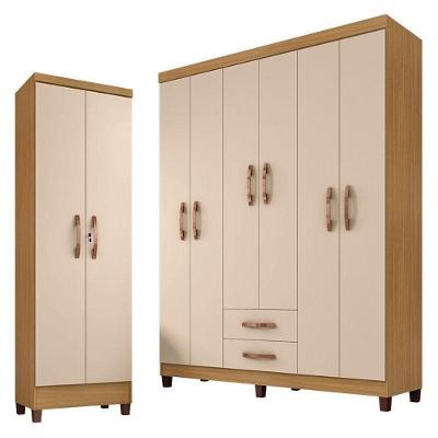 Guarda Roupa Casal Modena 6 Portas E Armário Multiuso Egito Carvalho Americano Off White – Incorplac