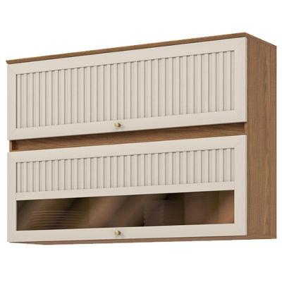 Armário Aéreo 2 Portas Basculantes Ripado Com Vidro 120 Cm Requinte Nature Areia Hp – Henn
