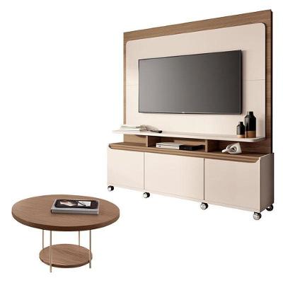 Estante Home Theater Quantum Off White Castanho E Mesa De Centro Sky Castanho – Hb Móveis