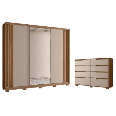 Guarda Roupa Casal Arizona E Cômoda Georgia Carvalho Fendi - Moval