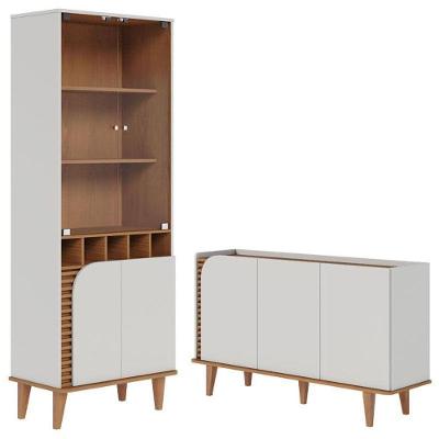 Cristaleira E Aparador Buffet Para Sala Jurerê Off White Matte Freijó – Colibri