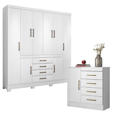 Cômoda Montevidéu E Guarda Roupa Casal New Realce Branco - Demóbile