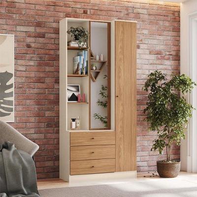Armário Multiuso Doha Ambiente Com Espelho 2 Portas 3 Gavetas Off White Nature - Henn