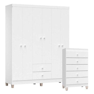 Cômoda Gaveteiro E Guarda Roupa 6 Portas Baby Kids Branco Brilho – Incorplac