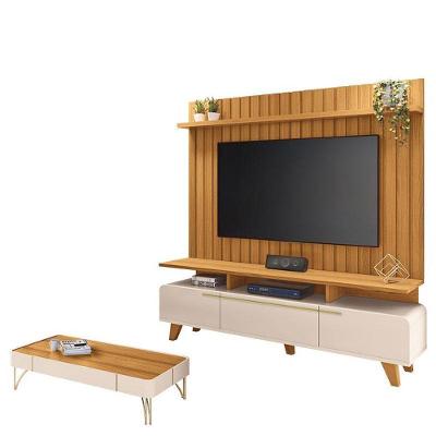 Rack Bancada Essenza E Painel Link 2.0 Com Mesa De Centro Cadenza Off White Cinamomo – Hb Móveis
