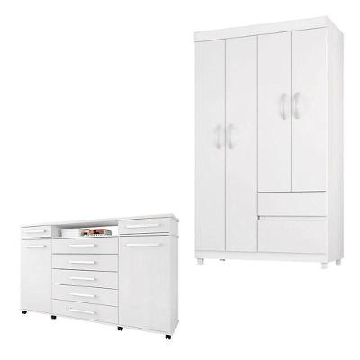 Cômoda London E Guarda Roupa Solteiro Lótus Branco Flex - Demóbile