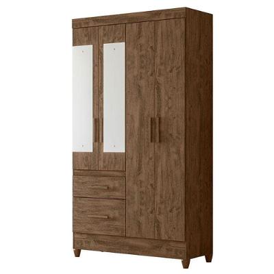 Guarda Roupa Solteiro Madri 4 Portas Castanho Wood Com Espelho - Moval