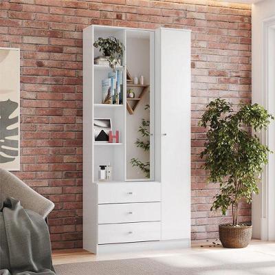 Armário Multiuso Doha Ambiente Com Espelho 2 Portas 3 Gavetas Branco Fosco - Henn
