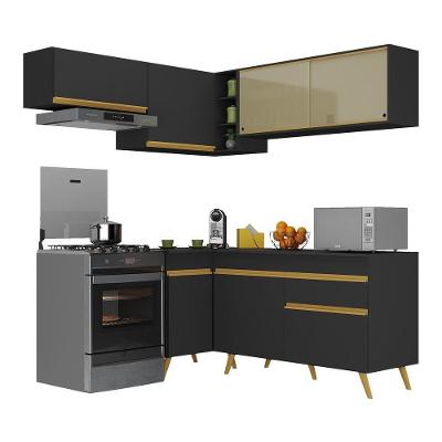 Armário De Cozinha Completa De Canto Veneza Multimóveis V2059 Preto/dourado Preto/dourado