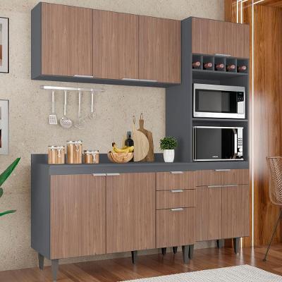 Armário De Cozinha Com Tampo Cp02 180cm Pérola Grafite/freijó Z34 - Mpozenato